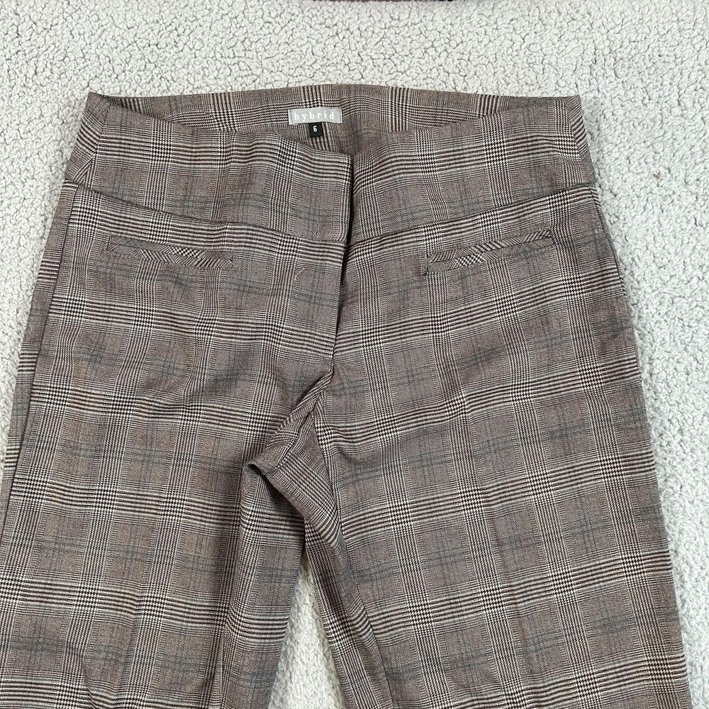 Hybrid Pants Womens 6 Brown Glen Plaid Side Zip Flare Trouser Career Dress Work - Picture 15 of 16